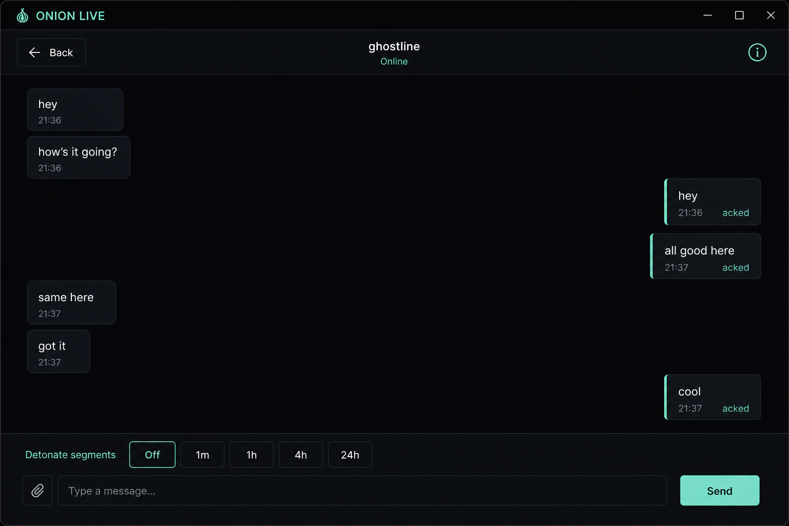 Dark.z3r0 chat screen mock