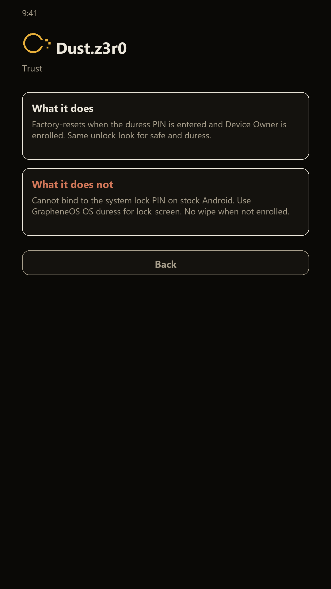 Dust.z3r0 trust screen mock